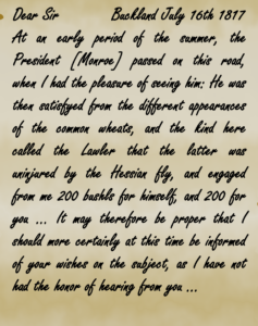 Lawler wheat: letter exerpt, John Love to Thomas Jefferson