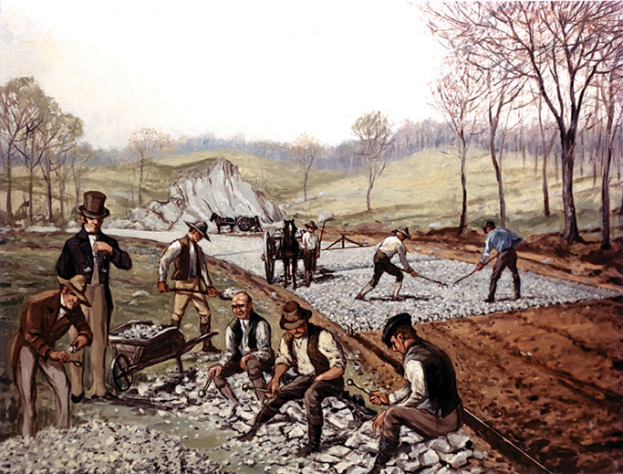 First American Macadam Road, 1823, painting by Carl Rakeman
